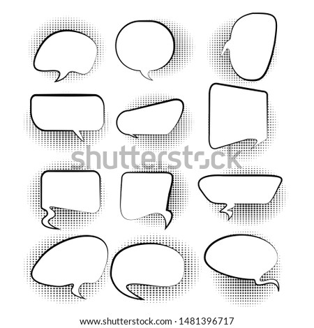 Speech bubble , speech balloon or chat bubble, comic speech bubbles. Set with black halftone shadows on white background for apps and websites - vector 
