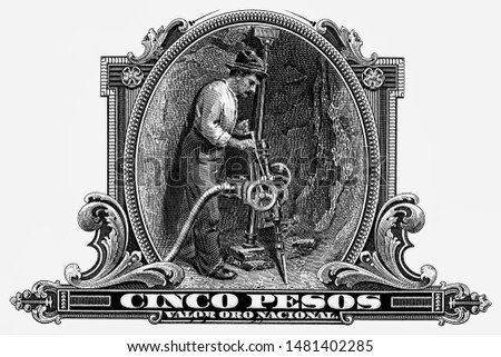 Miner, Portrait from Mexico Banknotes. 
