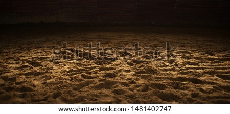 Sandy Rodeo Arena Panoramic Background. Horse Riding and Rodeo Theme. Royalty-Free Stock Photo #1481402747