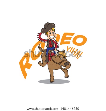 cowboy rodeo riding horse cartoon vector illustration, isolated background
