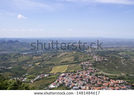 Realistic calm sky and beautiful landscapes of Republic of San Marino near Adriatic Sea