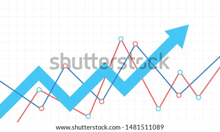 Abstract financial chart with blue arrow. Stock arrow move up. White background.