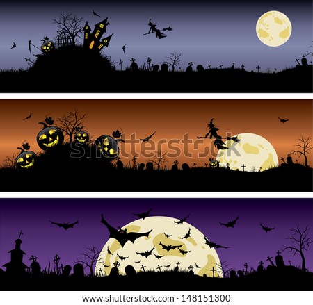 Set of Halloween night banners
