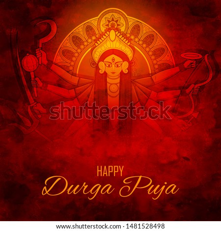 illustration of Goddess Durga in Happy Durga Puja Subh Navratri Indian religious header banner background Royalty-Free Stock Photo #1481528498