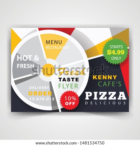 Discount voucher fast food template design. Set of pizza, restaurant horizontal flyer