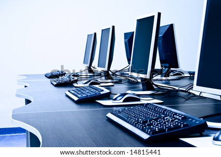 workplace room with computers in row Royalty-Free Stock Photo #14815441