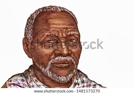 Portrait of an old Malagasy man. Portrait from Madagascar 10000 Francs 1995 Banknotes. 