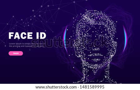Face id technology. Trendy Innovations cyborg systems.  Innovations systems identifications and development computers software industry. Poligon personal encryption protection. Royalty-Free Stock Photo #1481589995