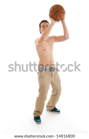The young basketball player isolated on a white background