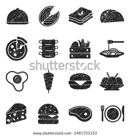 Gastronomy Icons. Black Scribble Design. Vector Illustration.