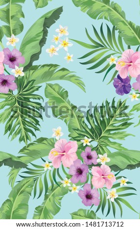 Seamless botanical pattern for textile, print, fabric on colored  background.Seamless vector illustration . Tropical summer composition.