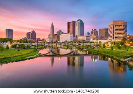 Columbus, Ohio, USA skyline on the river at dusk. Royalty-Free Stock Photo #1481740280