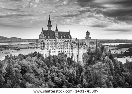 Neuschwanstein castle - summer landscape panorama picture of the fairy tale castle near Munich in Bavaria, Germany