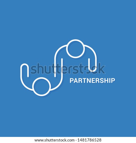 Partnership business logo. Linear banner of teamwork on blue background Royalty-Free Stock Photo #1481786528