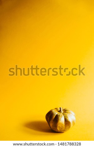 Pumpkin painted with gold color against a yellow backgorund