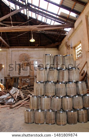 Inside of a handicrafted wood barrel factory