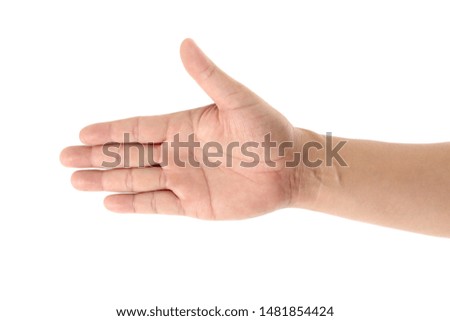 Man stretching hand to handshake isolated on white background