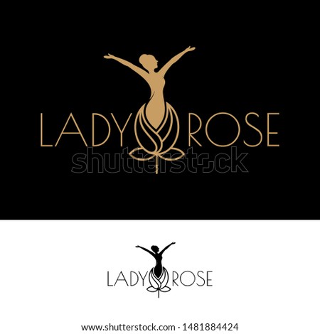 lady rose logo, flat line style, woman beauty, care and fashion symbol, elegant female icon, modern design