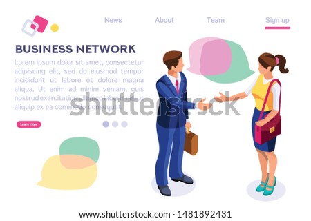 Thinking Network Consulting. Businessman Style. Chat Dialogue Discuss, Social Dialog Connection, Discussion of Corporate. Bubble, Work Speech, Blog Cartoon Flat Vector Illustration Hero Images Banner.