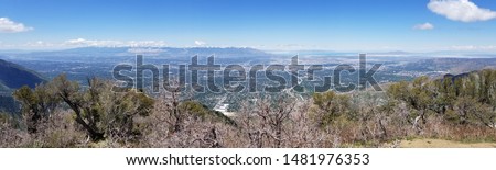 Panoramic view of Salt Lake City, Great Salt Lake and Oqquirh Mountains