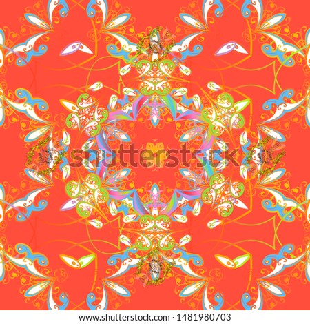 Flat Flower Elements Design. Seamless Floral Pattern in Vector illustration. Colour Spring Theme seamless pattern Background. Flowers on orange, pink and yellow colors.