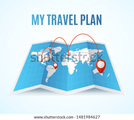 Realistic Detailed 3d Travel Plan Map Concept on a White Background for Navigation. Vector illustration