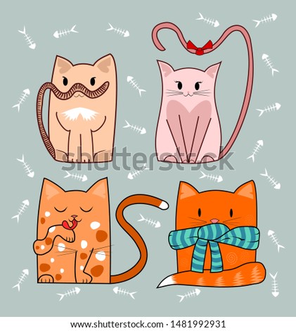 Seamless cute cats vector pattern for background and wallpaper, adorable kitten characters. 