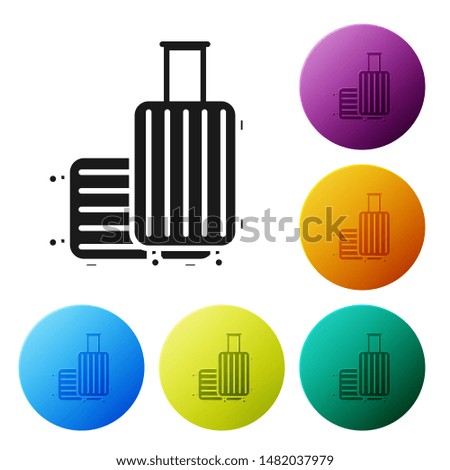 Black Suitcase for travel icon isolated on white background. Traveling baggage sign. Travel luggage icon. Set icons colorful circle buttons. Vector Illustration