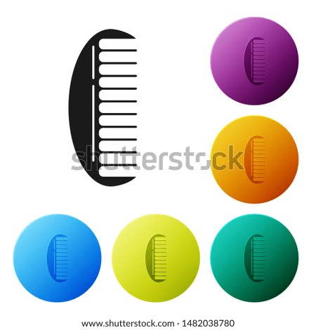 Black Hairbrush icon isolated on white background. Comb hair sign. Barber symbol. Set icons colorful circle buttons. Vector Illustration