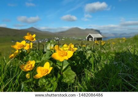 View of Faroe Islands./Faroe islands scenic village Sydrugota.
