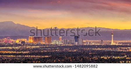 Panorama cityscape view of Las Vegas at sunset in Nevada, United States of America Royalty-Free Stock Photo #1482095882