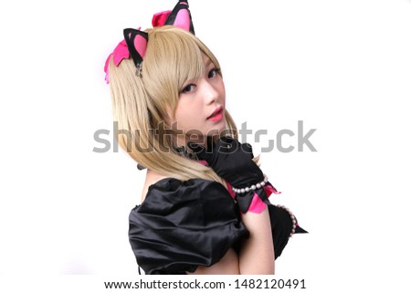 Japan anime cosplay , portrait of girl cosplay isolated in white background
