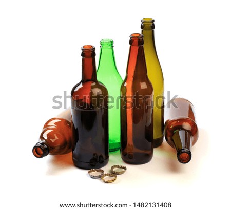 set of empty beer bottles on  white background