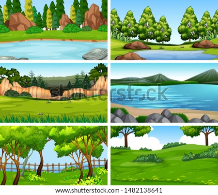 Set of scenes in nature setting illustration