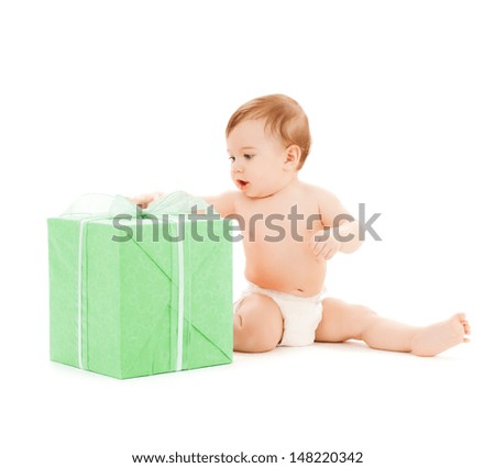 bright picture of happy child with gift box.
