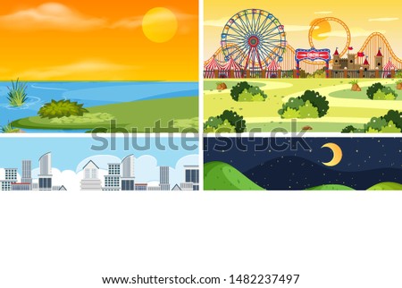 A set of outdoor scene including water illustration