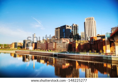 Downtown of St. Paul, MN and Mississippi river Royalty-Free Stock Photo #148225277