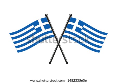 national flags of Greece crossed on the sticks in the original colours