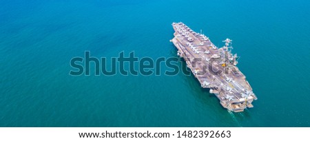 Top View Aircraft Carrier warship battleship In the ocean Navy Royalty-Free Stock Photo #1482392663