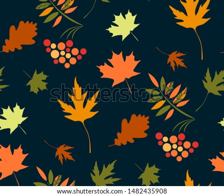 Vector autumn leaves and rowan seamless pattern. Floral stock vector illustration