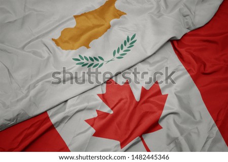 waving colorful flag of canada and national flag of cyprus. macro