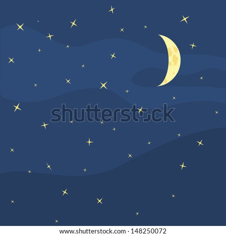 vector night sky,  moon and stars
