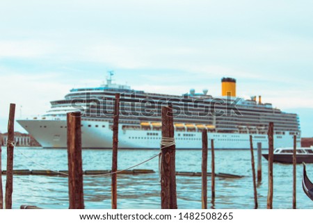 view of cruise liner in city bay summer vacation concept