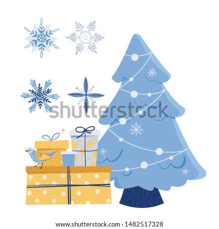 Merry Christmas and Happy New Year gift. Cartoon styled illustration.Vector design element.