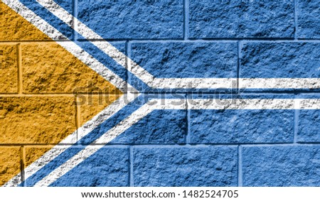 Flag of Tuva close up painted on a cracked wall