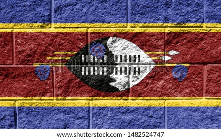 Flag of Swaziland close up painted on a cracked wall