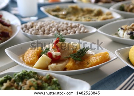 Traditional Turkish and Greek dinner meze table