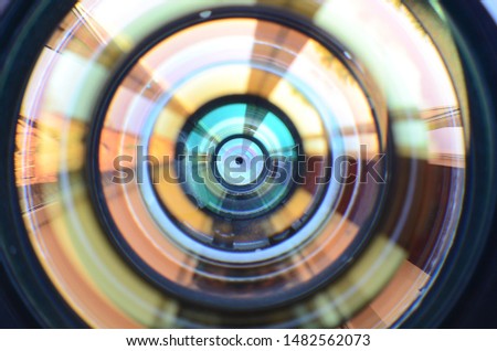 Photo Camera lens close up macro view. Concept of photographer or camera man job