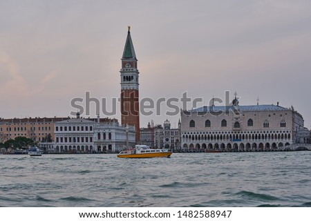 St Mark's Campanile/bell tower of St Mark's Basilica and Doge's Palace in Venice, Italy, Europe
