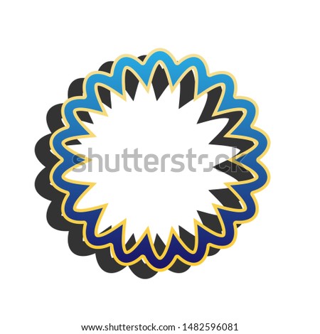Mandala geometry sign. Blue icon with gold contour with dark gray shadow at white background. Illustration.